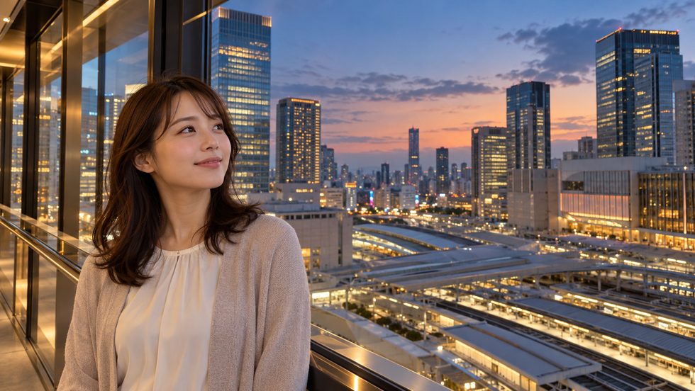 大阪の高層ビルが並ぶ夕方の街並み(事務所選びのイメージ)