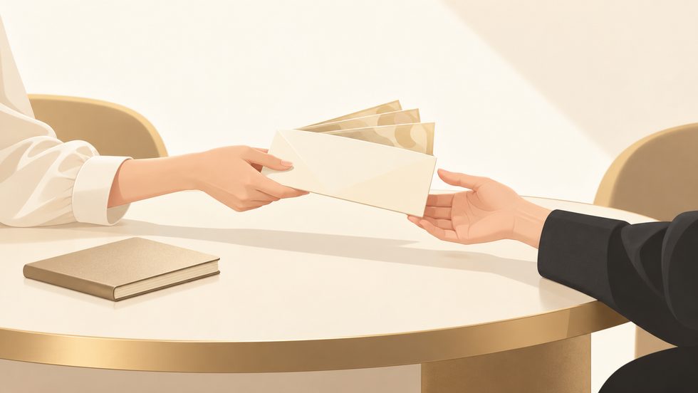 日払いで現金を受け取る手元のイメージ(通勤で働くチャットレディ)