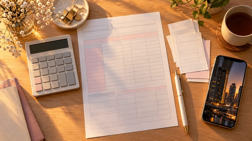 チャットレディの確定申告で使う申告書と領収書、電卓